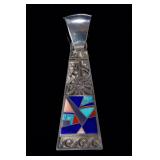 Navajo Cecil Ashley Sterling Silver Multi-Stone Inlay Pendant Native American