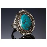 Vintage Navajo Sterling Silver Turquoise Ring Signed Native American Jewelry