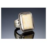 Vintage Native American Fossilized Walrus Ivory Sterling Silver Ring Sz 7.75