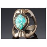 Antique Navajo Sandcast Silver Turquoise Ring SZ 6.25 Native American Jewelry