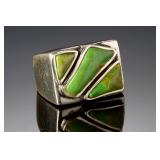 Modernist Gaspeite & Sterling Silver Ring, Chunky Statement Ring, SZ 8