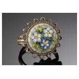 Antique 800 Silver Micro Mosaic Floral Ring - Adjustable Size 3.5-6, 4.29g