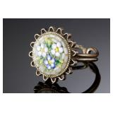 Antique 800 Silver Micro Mosaic Floral Ring - Adjustable Size 3.5-6, 4.29g