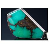 Native American Turquoise Sterling Silver Pendant Signed LJ 925