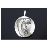 Vintage Native American Silver Overlay Kokopelli Double-Sided Pendant