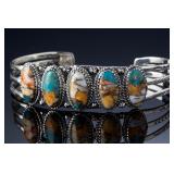 Philippines 925 Sterling Silver Spiny Oyster Turquoise Cuff Bracelet