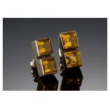 Vintage Sterling Silver Southwestern Turquoise & Modernist Citrine Earrings (2 Pairs)