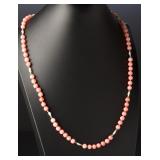 Pink Coral & Freshwater Pearl Beaded Necklace 28in Long, 49.64g