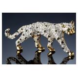 Swarovski Crystal Leopard Brooch Pin, Gold-Tone, Signed Vintage Jewelry