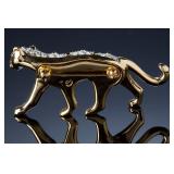 Swarovski Crystal Leopard Brooch Pin, Gold-Tone, Signed Vintage Jewelry