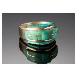 Signed SC Sterling Silver Turquoise Channel Inlay Ring Size 7.25 USA Made