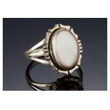 Navajo Sterling Silver Mother of Pearl Ring Signed TF, SZ 9.5