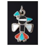 Vintage Multistone Inlay Peyote Bird Pendant Sterling Silver Native American Style