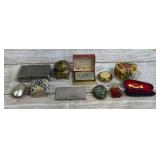 Vintage Decorative Vanity & Trinket Box Lot (11 pcs) - Compacts, Jars, Cases