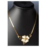 Vintage Trifari Gold-Tone & White Enamel Floral Necklace & Earrings Set