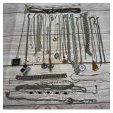 Mixed Lot of 30 Necklaces: 3 Sterling Silver, Costume Jewelry Collection