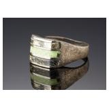 Vintage Modernist Gaspeite & Pyrite Inlay Ring - Size 7.5 - Unsigned