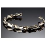 Signed JB Modernist Ribbon Twist Cuff Bracelet - Looks Like Silver 14.03g