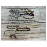 Sterling Silver & Costume Jewelry Lot: 14 Bracelets, Necklace, Mixed Styles
