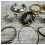 Costume Jewelry Bracelet Lot - 30 Mixed Styles, Bangles, Cuffs, Beaded
