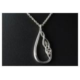 Elegant Sterling Silver Teardrop Celtic Knot Pendant Necklace, 7.72g