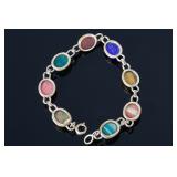 Vintage Multi-Stone Scarab Bracelet | Egyptian Revival Costume Jewelry