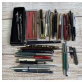Lot of 29 Assorted Vintage Pens & Pencils, Sterling Silver Holder