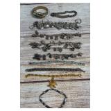 Vintage Costume Charm Bracelets & Assorted Jewelry Lot (9 pcs)
