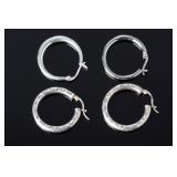 Sterling Silver Hoop Earrings Lot (2 Pairs) - 925 Marked, 6.78 Grams Total