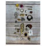 Vintage Assorted Costume Jewelry Lot: 30+ Pins, Pendants, Sterling Silver
