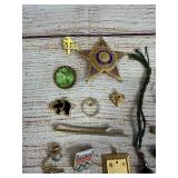 Lot of 30+ Vintage Assorted Collectible Pins, Pendants, Tie Clips, Keychains