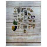 Vintage Costume Jewelry Lot: 30 Pins & Pendants, Sterling Silver, Enamel