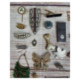 Vintage Costume Jewelry Lot: 30 Pins & Pendants, Sterling Silver, Enamel