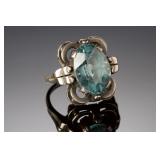 Antique Vintage Ornate Blue Stone Costume Ring Size 6.75