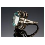 Antique Vintage Ornate Blue Stone Costume Ring Size 6.75