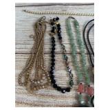 Vintage Costume Jewelry Necklace Lot Faux Pearl Beaded Stone Bolo Tie 1.1 lbs