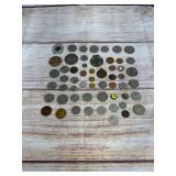 Lot of 55 Miscellaneous World Coins & Tokens - Various Countries & Eras