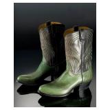 David Espinoza Custom Green Pebbled Bull Hide Cowboy Boots Men