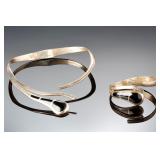 Mexican Modern TL105 Taxco 950 Sterling Silver Hinged Necklace Bracelet Set