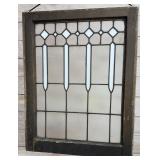Antique Leaded & Textured Glass Panel Window Insert, Geometric Design, 29x22in