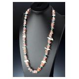 Native American Spiny Oyster Fetish Turquoise Heishi Animal Necklace 31"