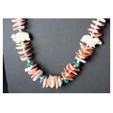 Native American Spiny Oyster Fetish Turquoise Heishi Animal Necklace 31"