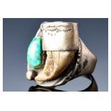 Vintage Native American Turquoise Bear Claw Sterling Silver Ring, Size 13