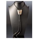 Vintage Zuni Multi Stone Inlay Kachina Dancer Native American Bolo Tie Sterling