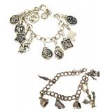 Lot of 2 Vintage Sterling Silver Charm Bracelets, 101.77g Total Weight