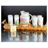 Vintage Blakely Oil Arizona Cacti Complete 8-Glass Set, Pitcher, Tray, Coasters