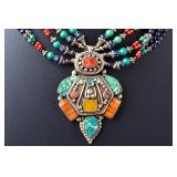 Vintage Handmade Multistone Beaded Statement Necklace | Ethnic Tribal Style
