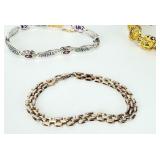 Sterling Silver Bracelet Collection: Gemstone, Enamel, Amber, Greek Key, 87.47g