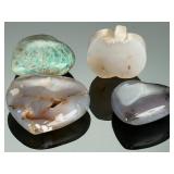 Natural Stone Carvings: Agate Hearts, Geode Heart, Dendritic Agate & Amazonite Apple