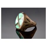 Vintage Native American Turquoise Inlay Ring, Handmade Sterling Silver, Size 7.25